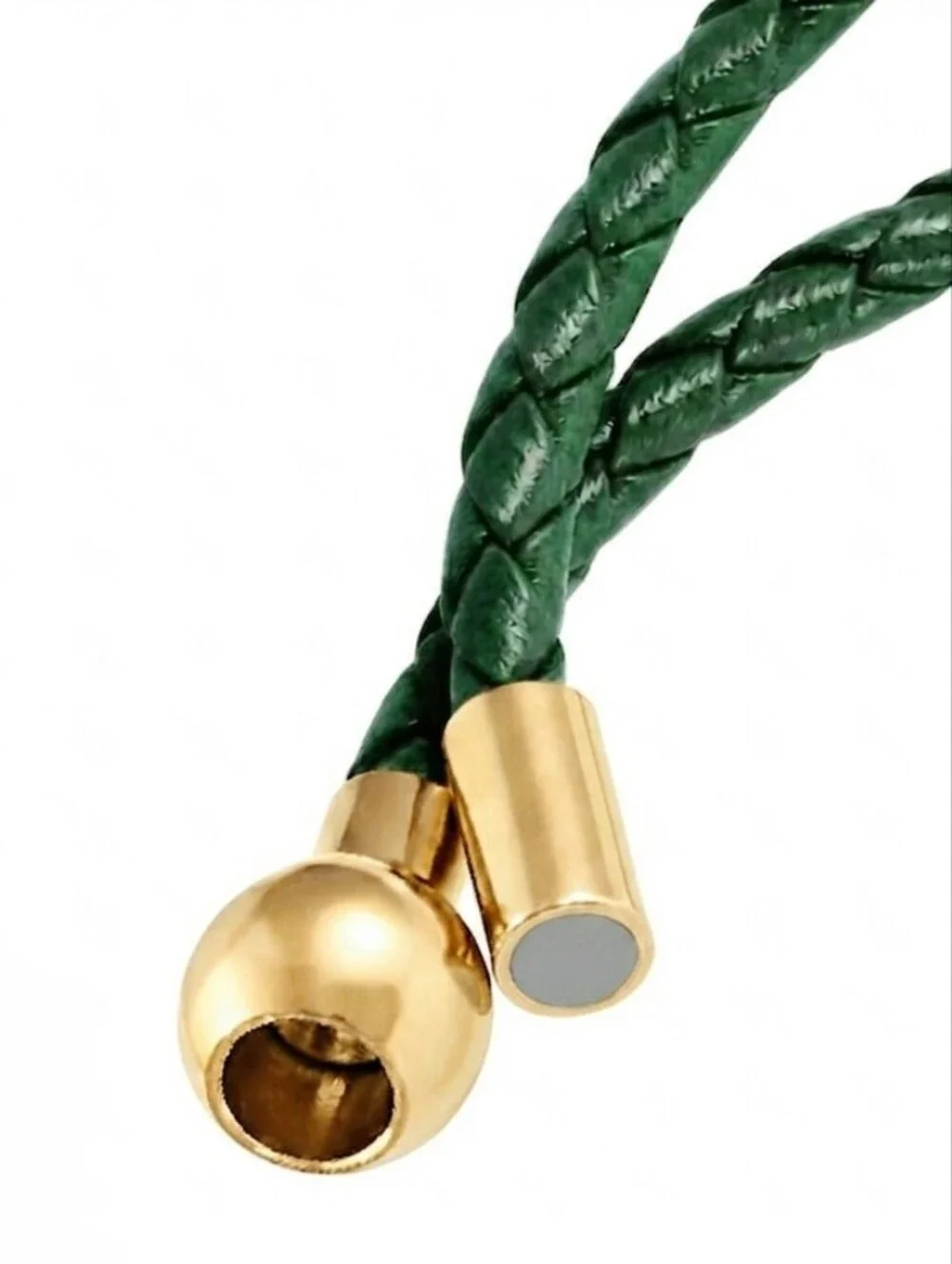 Linx Green Leather Braided Cord Bracelet with Gold Magnetic Clasp